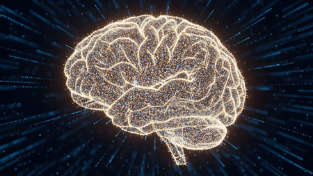A glowing digital brain illustrating the complex neural networks of artificial intelligenceの写真素材