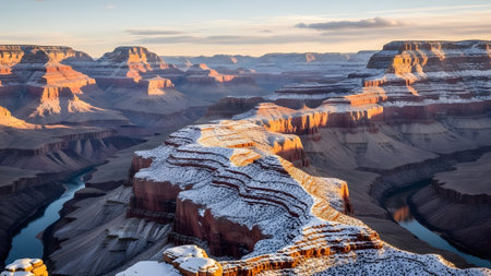 A breathtaking winter wonderland view of the majestic grand canyon at sunriseの写真素材