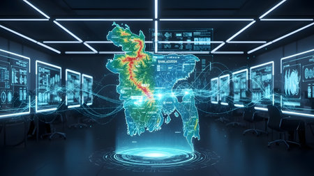Holographic geographic data visualization in a futuristic command and control center