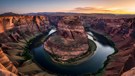 Horseshoe Bend at sunset in Page, Arizona, USAの写真素材
