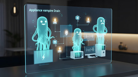 A holographic display appliance vampire drain with ghostly figures connected to various...の写真素材