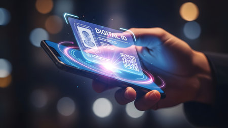 Swirling showing digital id hologram with qr code and swirling energy on smartphone.の写真素材