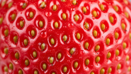 (657) showing extreme close up macro shot of a ripe red strawberry surface with yellow seeds and...の写真素材
