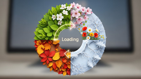 A circular the four seasons with vibrant imagery, featuring the word Loading in the center.