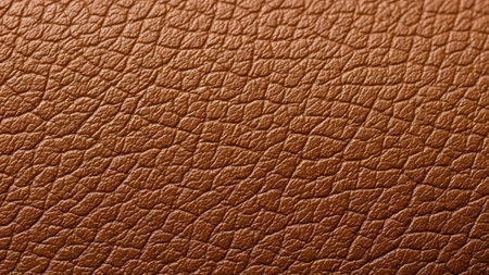 Extreme close-up of a rich brown genuine leather surface showcasing its intricate pebble grain...の写真素材