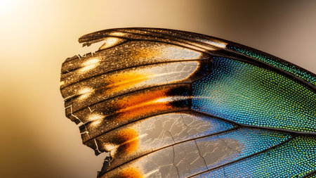 (4317) showing extreme close-up macro of a damaged butterfly wing showing intricate patterns and...