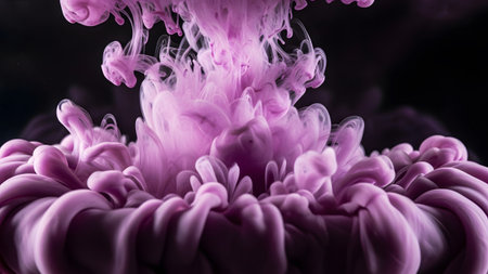 Ethereal purple ink clouds swirl and expand in dark water, creating a dramatic and abstract...の写真素材