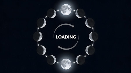 A circular loading a progression of moon phases with directional arrows and text....