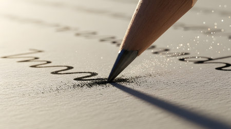 Sparkling showing pencil tip a wavy line on textured paper with sparkling dust and soft light....