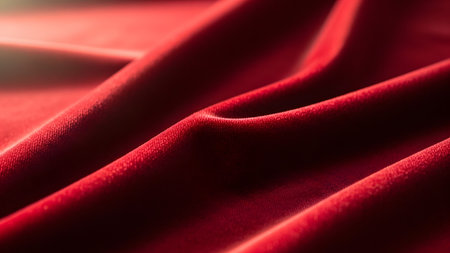 Rich showing rich red velvet fabric with folds and soft light. resolutionの写真素材