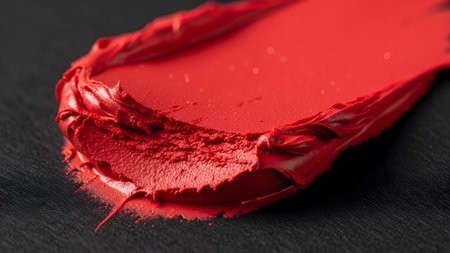 Swirl showing swirl of vibrant red lipstick smear showing creamy texture and sharp edges on a...の写真素材