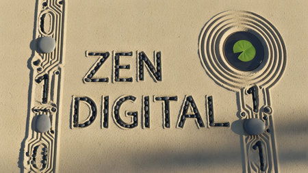 Circuitry showing zen digital text carved into sand with circuitry.