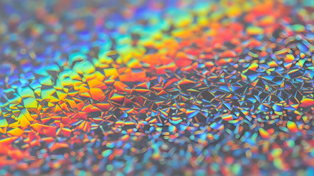 Geometric showing close up of textured holographic surface with rainbow light refractions and...の写真素材