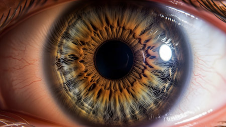 Patterns showing extreme close up macro shot of a human iris with intricate patterns and vibrant...の写真素材