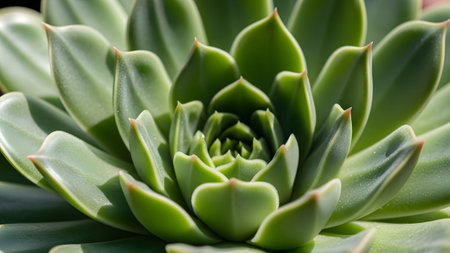 Pointed showing close-up macro shot of a vibrant green succulent plant with pointed leaves and a...の写真素材
