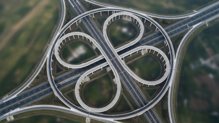 Cloverleaf showing abstract aerial view of a cloverleaf highway interchange. resolution...の写真素材