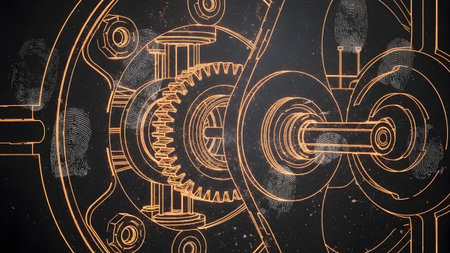 Mechanism showing close-up of a detailed steampunk clockwork mechanism with interlocking gears...