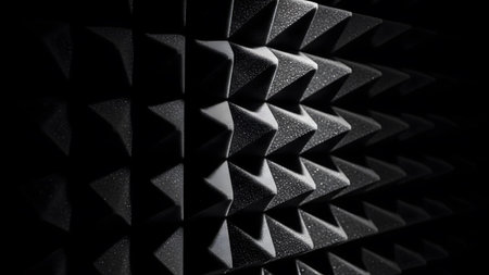Pyramid showing dark acoustic foam panels with pyramid shapes and shadows.