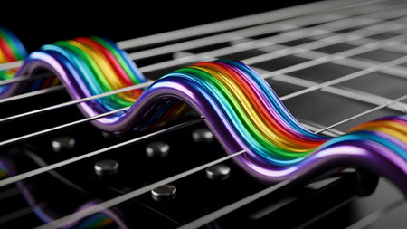 Wavy showing rainbow colored wavy wire on electric guitar strings. resolution
