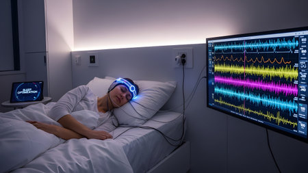 (351) showing woman sleeping in a bed connected to medical equipment monitoring brain activity....