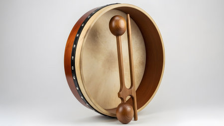 Detailed view of a traditional Irish bodhr