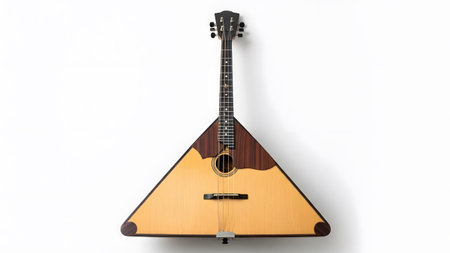(1102) showing russian balalaika string instrument with rich wood tones and detailed......