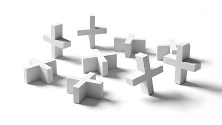 Pieces showing several white plus-shaped puzzle pieces with interlocking tabs arranged on a...