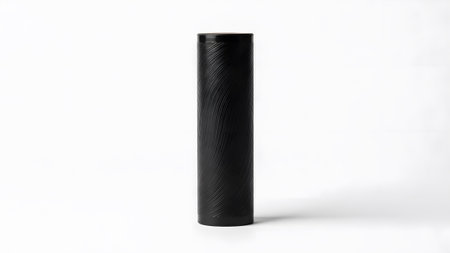 (641) showing tall black cylindrical with textured surface on white background. resolution...