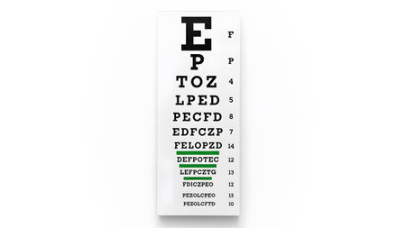 Chart showing eye chart with black letters and green lines on white background.