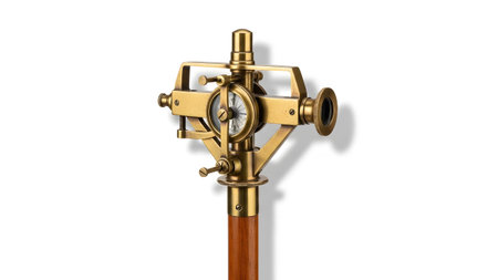 showing antique brass surveying transit with compass and telescope. resolution