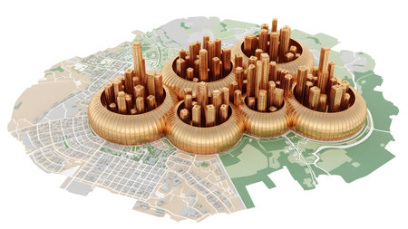 With showing abstract golden cityscape with buildings on a map background. resolution