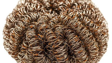 Intricate showing detailed extreme close up of a rusty metal scouring pad showing intricate wire...