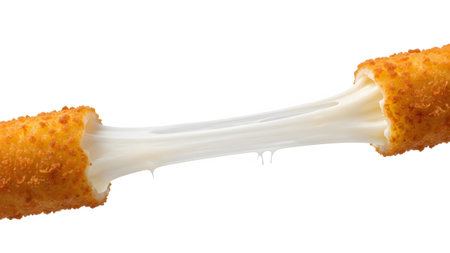 Fried showing golden brown crispy fried mozzarella cheese stick stretching with molten white...の写真素材