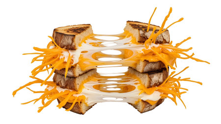 showing stacked grilled cheese sandwiches with extreme cheese pull and orange cheese...の写真素材