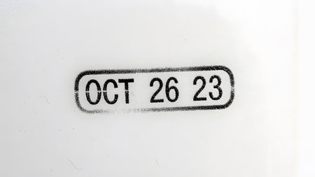 Black showing black ink stamp with date oct 26 23 on white background. resolution