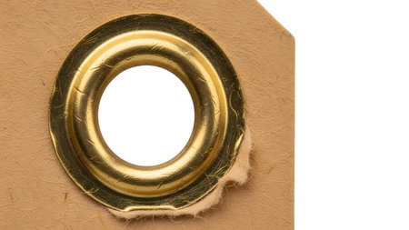 Leather showing brass eyelet secured in tan leather. resolution