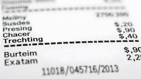 A close-up of a printed receipt names and their corresponding prices in dollars on white paper.