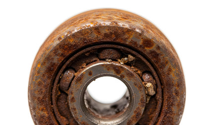 Bearing showing close up of a heavily rusted ball bearing with dirt and debris in its mechanism....の写真素材