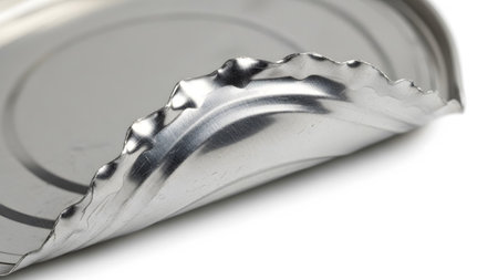 (437).png showing close up of a peeled open silver aluminum can lid with wavy edges on white....