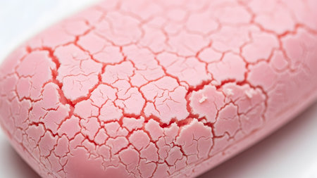Pink showing close-up of pink soap bar with detailed cracked surface texture. resolution...の写真素材