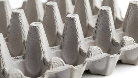 Cups showing gray cardboard egg carton with textured cups in a close up view. resolution...