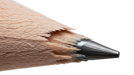 Extreme macro view of a sharpened pencil tip showing wood grain texture and graphite lead detail.の写真素材