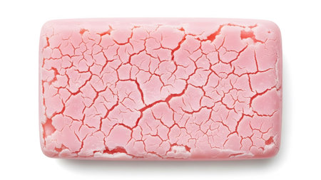 Pink showing cracked pink bar of soap with a dry textured surface on a white background.の写真素材