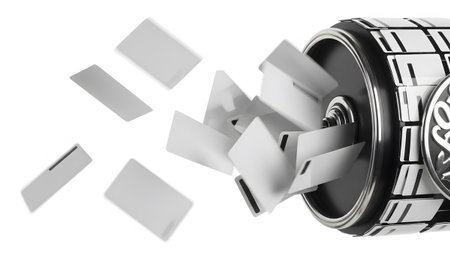 Lottery showing lottery machine dispensing blank white cards into a white background with motion...