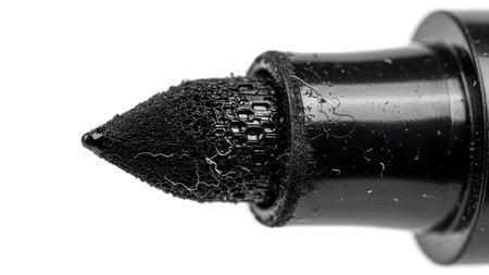 Black showing macro of a black marker pen tip with a porous texture and fibers. resolution...の写真素材