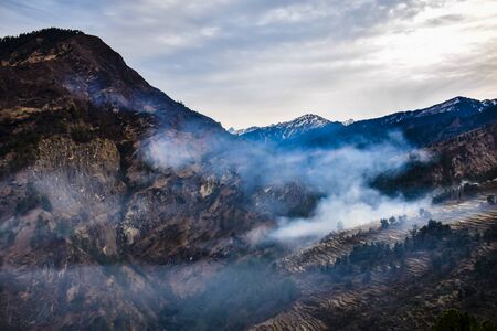 Cloudy Mountain of Sankri Range - view from the Sankri Village which is at 200 Km Distance From Dehradun , Starting point of Kedarkantha Trek, Uttarakhandの写真素材