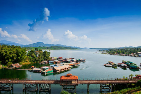 Thailand Floating Town in Sangklaburi Kanchanaburi Thailand の写真素材
