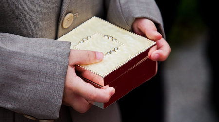 Boy hand holding a ring box wedding