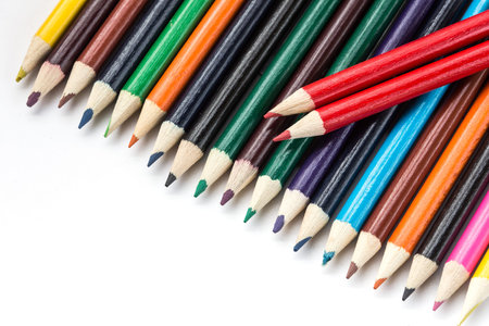 Colour pencils isolated on white background close up