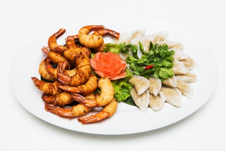 Thai steamed rice-skin dumplings with fried shrimp.の写真素材